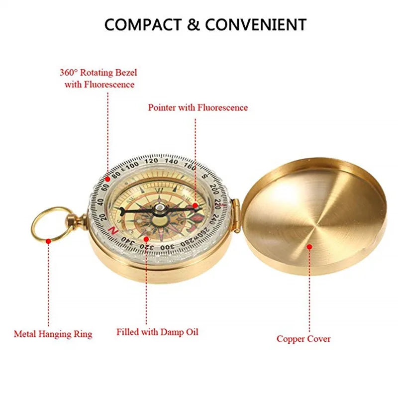 Camping Compass Keychain Luminous Wayfinder Outdoor Survival Gear Barometer Handle GPS Compas For Tourism Equipment Hiking Tools