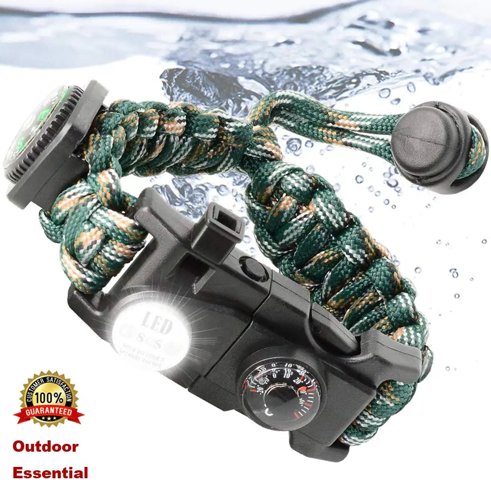 Paracord Survival Bracelet Tactical Emergency Gear Kit 21 in 1 Adjustable SOS LED Flashlight Compass Whistle Outdoor Camping